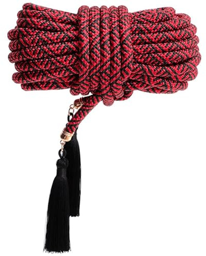 2 Pack Bondage Rope with Hanging Tassel, Silk Rope Solid Braided Twisted Nylon Rope, 10 Meter (32 Feet) Durable and Strong Multi-Purpose Hemp Rope, Black & Red