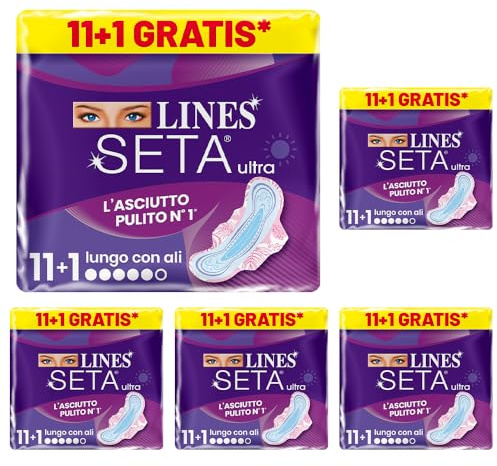 Lines Seta Ultra, Lungo con Ali, 11 + 1 Pezzi (Confezione da 5)