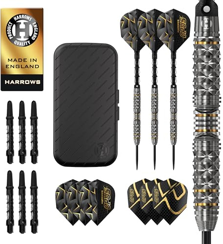 Harrows Opus Darts Set I Professionella dartpilar 90 % volframstål spets alla vikter pro dartpilar I enormt 16 st set med kol ST-axlar, opus flyg och gratis slimcase dartfodral (23 g)
