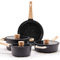 Florosa céramique pot set avec couvercle induction pot et casserole Granit motif revêtement antiadhésif noir ustensiles de cuisine set