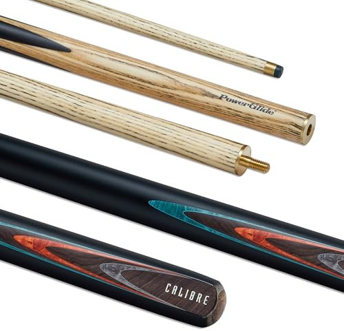 POWERGLIDE One 2-Piece Snooker Cue Stick | Calibre | Ash Wood Shaft and Butt with Decal Design | Brass Joint | Full Size 57 | 10 mm Tip