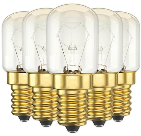 CLAR - Lampadina per Forno 25W 300 Gradi E14, per Lampada di Sale, Frigorifero e Macchina da Cucire - Pack 5