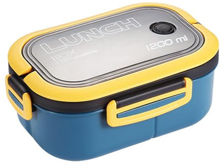 HTRTRR 1200ml Brotdose 2 Fächer 2 Ebenen Auslaufsicher Lunchbox Erwachsene Kinder Lunchbox für Arbeit, Büro, Schule (Blau)