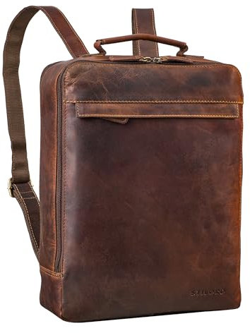 STILORD 'Claudio' Leder Rucksack Herren & Damen Mittelgroß Laptoprucksack 13-14 Zoll Studenten Rucksack mit Laptopfach Daypack Arbeitsrucksack Cityrucksack Echtleder, Farbe:cognac - dunkelbraun