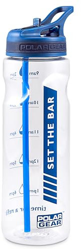 Polar Gear 750ml Tracker Water Bottle With Straw - BPA-Free & Reusable With Time Markings – Perfect for Running Gym, Cycling & Work, Navy