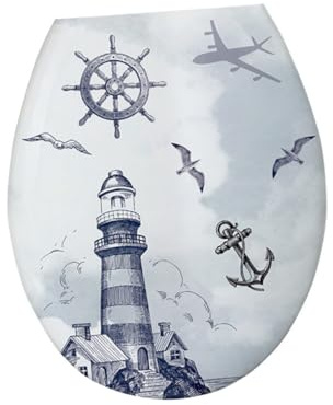 OSALADI 1Pc U Shape Toilet Seat Cover Thickened Plastic Lid with Creative Lighthouse Patterns Easy to Install and Clean Durable Material for Home Toilet Use
