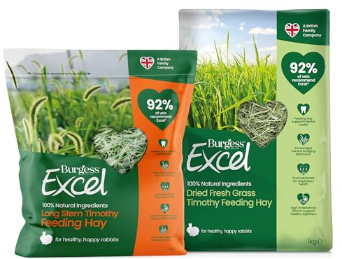 Burgess Excel Mixed Feeding Hay Value Bundle, 2KG – Dried Fresh Grass and Long Stem Feeding Hay for Rabbits – 100% Natural Ingredients, Dust Extracted Timothy Hay