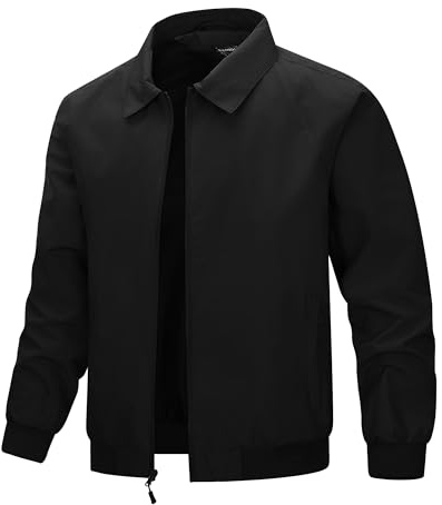 33,000ft Men's Lightweight Jackets Thin Bomber Jacket Waterproof Windbreaker Coat with Zip Pockets for Casual Golf Work Sport Black L