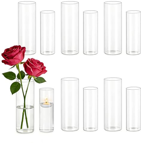 Jarrones Cilindricos de Vidrio para Centro de Mesa: Hewory 12 Jarrones de Cristal Jarrón Cilindrico Vidrio para Boda Decoracion - Florero Cristal Jarrones Decorativos Modernos para Decoracion Hogar