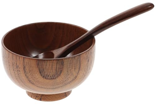 SHINEOFI Ensemble Vaisselle en Bois 2pcs Bol à Riz en Bois Léger et Cuillère pour Maison et Restaurant Design Simple