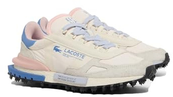 Lacoste Elite Active - Sneaker sportiva da donna, in nylon e pelle scamosciata, stile retrò anni '70, colore: Bianco/Rosa/Blu, bianco, 40 EU