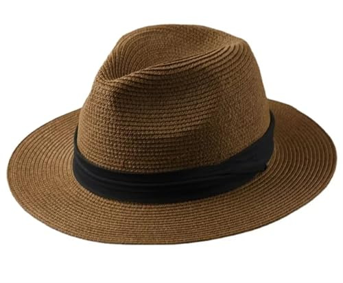 Sombrero De Paja De ala Ancha Sombreros de Talla Grande XL61-64cm for Hombre y Mujer, Sombrero Paja ala Ancha for Playa, Sombreros for el Sol Verano for, Fedora 55-57cm 58-60cm(Coffee,XL 61-64cm)