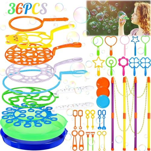 MIOEUZS - Kit de burbujas gigantes para niños, con palillos y herramientas creativas, 36 unidades – Gran juguete de burbujas al aire libre para fiesta, boda, cumpleaños, jardín, parque – producto de