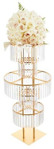 QTREIDG Blomställ guld 110 cm, bröllopsställ, 5 nivåer med kristallhängen, metallblommor pelare för bröllop, blomsterarrangemang, evenemang, fest, godisbar, bord och golvdekoration