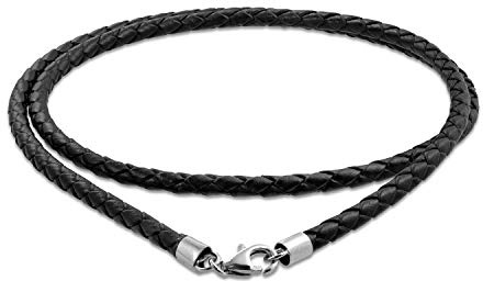 Bling Jewelry Cordon De Collier Tressé En Cuir Véritable Noir Avec Pendentif Pour Femmes, Hommes Et Adolescents. Fermoir À Mousqueton En Argent .925 De 16 Pouces