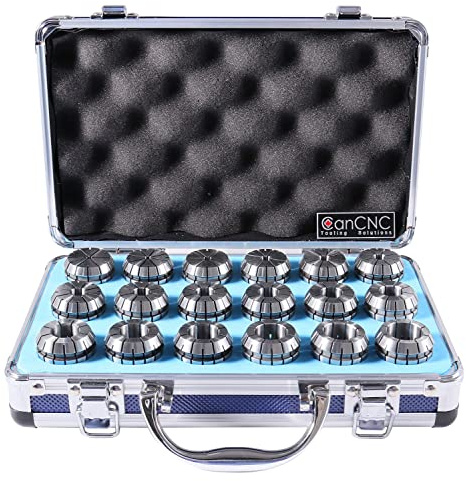 Accusize Industrial Tools 3 mm to 20 mm by 1 mm Er-32 Collet Set, 18 Pcs/Set in Fitted Strong Aluminium Box, 3350-0585