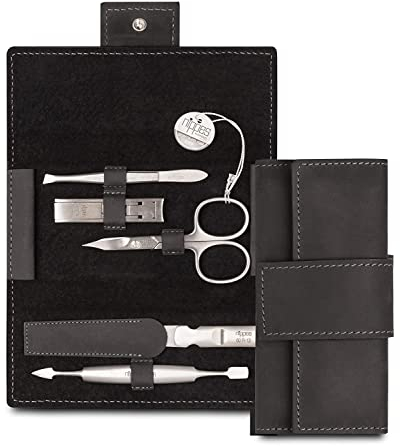 nippes Solingen Premium Line Maniküre Set Tabard, 5-teilig, Edelstahl rost- und nickelfrei, Rindsleder-Etui mit Druckknopf, Schwarz, Maniküre Pediküre, Made in Germany