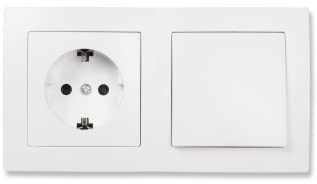McPower Lichtschalter-Steckdosen Kombination | Flair | 2-fach Set, Schalter und Steckdose mit Rahmen, 250V~/10A, Unterputz, für Wohnräume, Küche, Büro, weiß matt