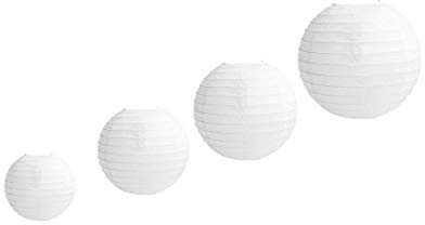 4 PCS White Paper Lampshades for Ceiling Lights, Round White Paper Lanterns with Wire Ribbing, Different Sized, 6 8 10 12 Lampshades for Weddings, Parties, Celebrations, Patios and Rooms