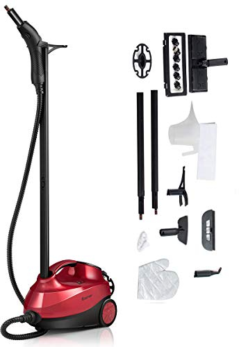 COSTWAY Nettoyeur Vapeur Polyvalent avec 19 Accessoires Sans Produit Chimique, Balai Vapeur de 2000W 4 Bars avec Réservoir de 1,5 L pour Nettoyer Plancher Tapis Rideaux (Rouge)