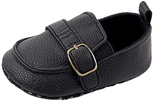 MASOCIO Baby Shoes Boy Moccasin Infant Newborn Soft Sole Casual Flats First Walking Shoes Black 0-6 Months