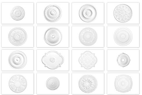 HEXIM Perfect Stuckrosette aus PU hartschaum - Deckenrosette weiß, Zierelement, Stuck (B3096, Ø 775mm) Wanddeko Wohnzimmer Decke Polyurethane rund