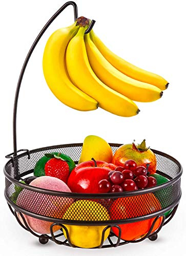 CLTYQ Cesta de frutas con alambre con gancho para colgar plátanos, estante de almacenamiento de verduras para pan y aperitivos