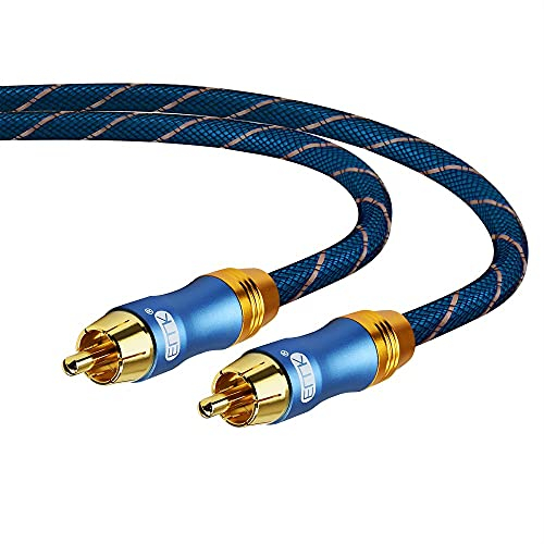 EMK RCA Subwoofer Cable Digital Coaxial Audio Cables RCA Cable Male to Male Split-tip Plug 24k Gold-Plated Nylon Braided Audio SUB Coaxial Cables for DVD, Speaker, TV, Soundbar (3m)