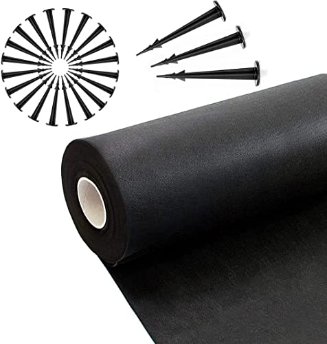 PrimeGarden® Tessuto Anti-Erbacce 50g/m², Pacciamatura: Resistente, Permeabile all'Acqua, Anti-UV, Nero. Tela Contro Erbe (1,6 m x 20 m = 32 m² + 50 Ancore)