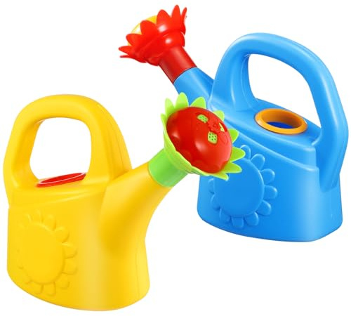 Toyvian 2 Pcs Kids Watering Can - Plastic Toddler Garden Tools & Bath Toys, Versatile Small Watering Can for Beach, Sand Play, and Indoor Plants - Fun Sprinkler Design (Assorted Colors)