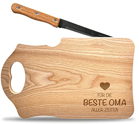 Brotzeitbrett aus Holz für Oma - Brett mit Messer/Frühstücksbrettchen mit Messer - Schneidebrett mit Gravur - Brotzeit Set - Jausenbrett aus Holz - nachhaltige Geschenke