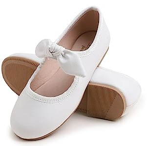 Feversole Girls Cute Dress,Ragazze Mary Jane Strap Scarpe Basse Ballerine da Principessa Scarpe da Scuola Piatte Fiocco Carino Bianco Napa 29 EU