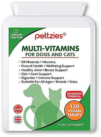PETTZIES Daily Dog Vitamins - 24 Natural Minerals and Multivitamin Supplement for Dogs and Cats - Puppy to Senior - Support Brain, Heart, Joint, Muscle, Gut, Skin, Coat and Immune System.120 Tablets