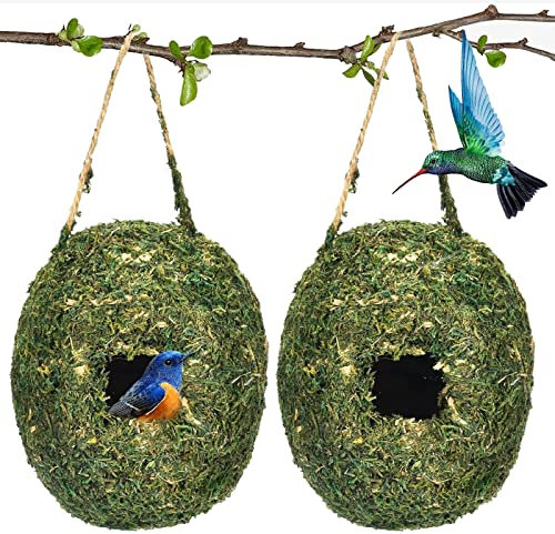 2 Pièces Nichoirs à Oiseaux Suspendus, Herbe Maison pour Colibris à Suspendre à L'extérieur, Nid Oiseau Sauvage Exterieur, Maisons Oiseaux pour Petits Oiseaux Moineaux Merles et Colibris