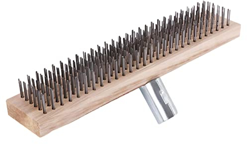 Drahtbodenbürste, 30 cm Flexibler, Robuster Gartenreinigungsbesen Aus Stahl | Gartenbesen Mit Harten Borsten Und Holzgriff, Kratzbürste, Laubharke Für Beton, Gehwege Und Pool