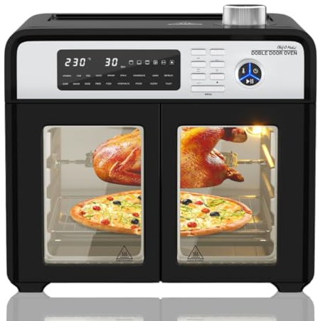 STARLYF Double Door Oven Horno de Aire Freidora 28L XXL | Doble Puerta Francesa, 18 Programas, 1700W, Grill, Asador Giratorio, Deshidratador Pantalla LCD | Horno Eléctrico de encimera Multifunción