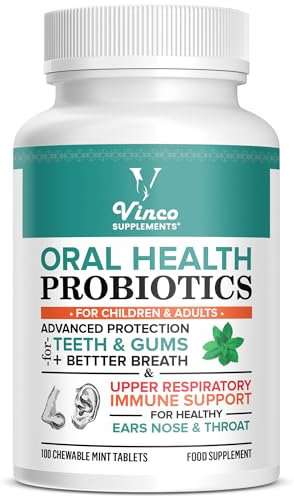 Vinco Advanced Oral Probiotics for Healthy Teeth, Gums, & Fresh Breath - Adults & Kids Immune Support for Ear, Sinus & Throat with BLIS K12 BLIS M18-100 Chewable Tablet - Fresh Mint - Made in The UK