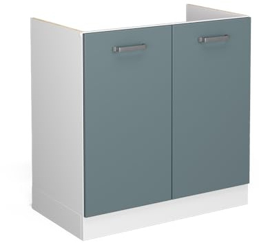 Vicco Spülenunterschrank R-Line, Blau-Grau, 80 cm mit Türen, ohne Arbeitsplatte, zur Montage unter Arbeitsplatten in Küchenzeilen geeignet