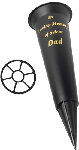 Black In Loving Memory Dad Spiked Memorial Grave Flower Vase Graveside Memorial with flower holder insert