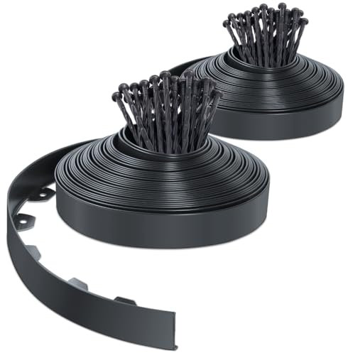 VOUNOT® Borde Jardín Césped Borde Flexible de PVC, Delimitadores de Bordes para Jardín, Bordura Exterior para Tierra Cenefa Parterres con 80 Clavijas, Longitud 40m Altura 5cm, Antracita