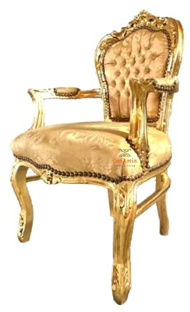 Sillón estilo francés Louis en oro, estilo barroco, rococo, estilo antiguo, silla de reproducción en acabado dorado para el hogar o la decoración de la tienda