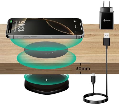 KPON Invisible Wireless Charger admite el Cargador de inducción Instalado Debajo de la Mesa, Adecuado para iPhone iPhone 16/15/14/13/12 Samsung Galaxy S24 Uitra/S24/S23/S22/S21/S20/S10/S9/S8
