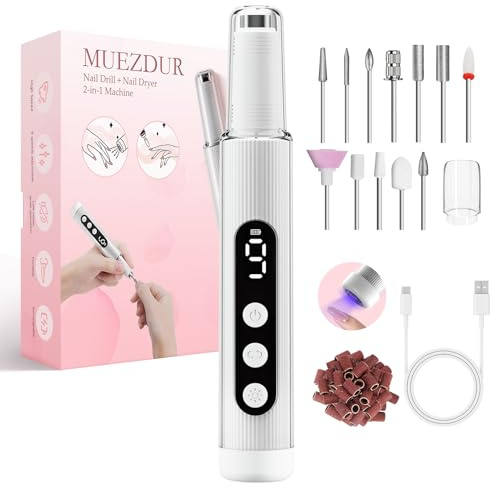 MUEZDUR Electric Nail Files, Nail Drill Machine 9 Speeds 35000RPM with UV Light for Acrylic Nails Gel, Adjustable Professional E File Manicure & Pedicure Tools Gifts for Girl Women Mum