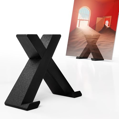 Mobilefox LP Vinyl Ständer Schallplatten Halterung X-förmiger Tischhalter Minimalistische Halterung passend für LP-Cover Schwarz