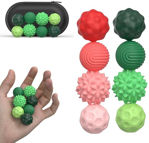 Bambebe 8 st. magnetiska stressbollar i silikon, bärbara sensoriska fidgetleksaker med olika texturer, akupressurbollar och handmassage för vuxna och barn