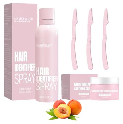 Peach Facial Hair Removal Kit for Women – Hair Identifier Spray, Soothing Cream & Dermaplaning Blades – Gentle Facial Hair Removal Cream – Safe for Sensitive Skin – Multi-Functional
