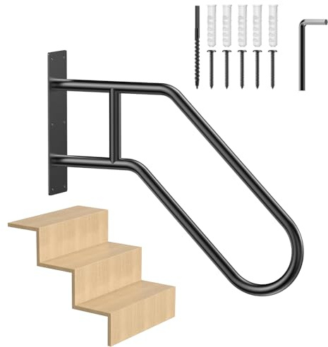Handrails for Outdoor Steps, U-Shaped Stair Railing Indoor,1-3 Step Porch&Deck Railing, Wall Mount Outdoor Hand Rail,Grab Bars Elderly,Safety Handrails for Kids, Pregnant Women, Disabled