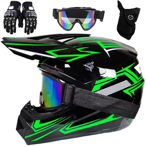 Caschi da Moto Per Bambini ATV, Casco Integrale Per Bambini con Cinturino Regolabile Per Il Mento Per Ragazzi E Ragazze, Per Bici da Cross BMX, con Occhiali, Guanti E Maschera(K16,S(52-53cm))