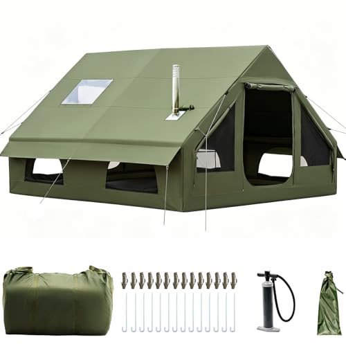 Tenda da campeggio gonfiabile con pompa, Glamping, 4 stagioni, impermeabile e antivento, per esterni, con finestra e porte in rete per 2-4 persone