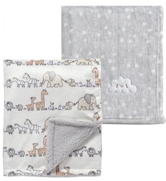 CREVENT - 2 coperte per neonati, 75 cm x 100 cm, graziose, soffici e calde, per neonati, biancheria da letto, lettino, passeggino, motivo nuvola grigia + animaletto